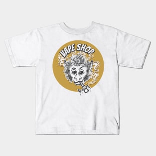 Vape shop emblem with vaping ape Kids T-Shirt